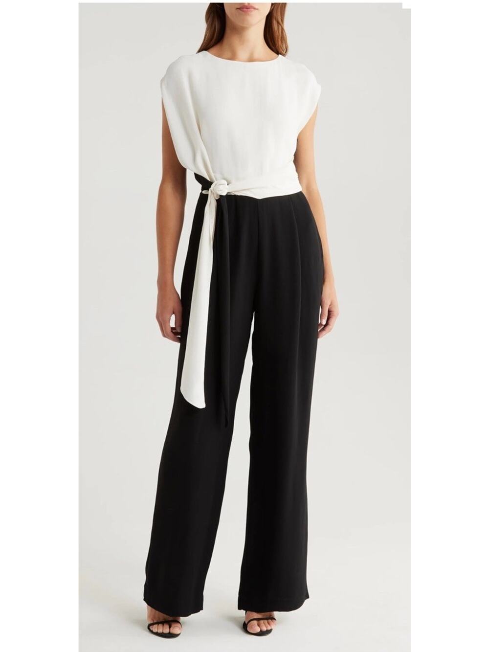 REISS Jumpsuit Alba Fitted Colourblock Wide Leg White Black US 8